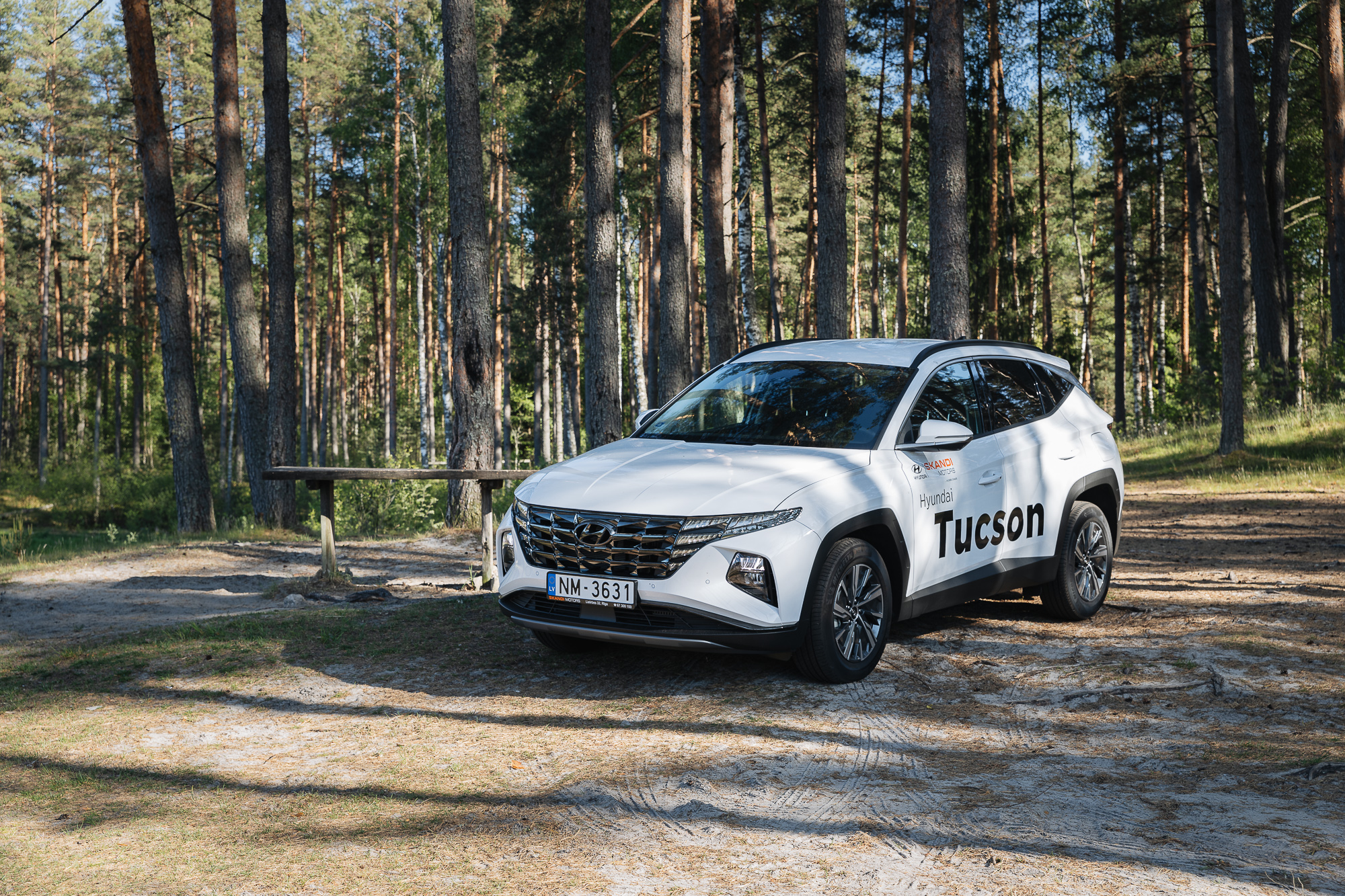 Balts Hyundai Tucson mežā